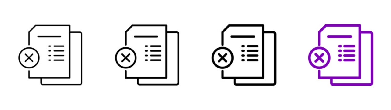 Document delete remove cancel file linear icon collection design. Editable vector stroke icons