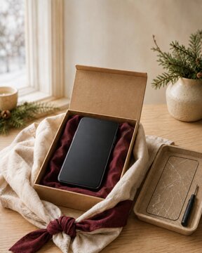 Refurbished Smartphone Wrapped as a Sustainable Holiday Gift