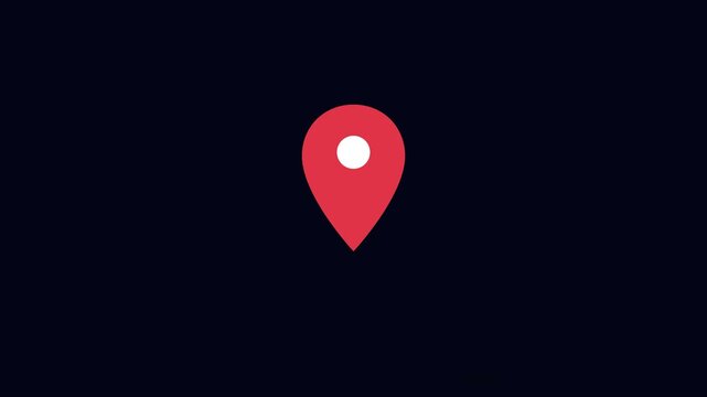 Minimalist red map location pin animation on dark 4k background, navigation