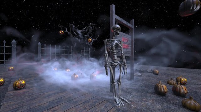 ハロウィンの飾りつけをした家　3DCGレンダリング