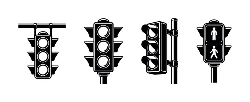 Collection of traffic signal icons for vehicles and pedestrians