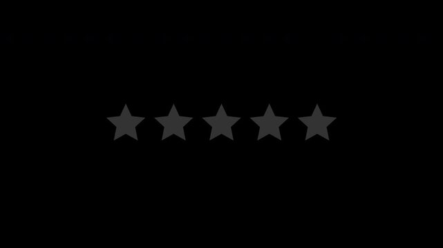 Minimalist star rating animation with five stars filling up on a transparent background