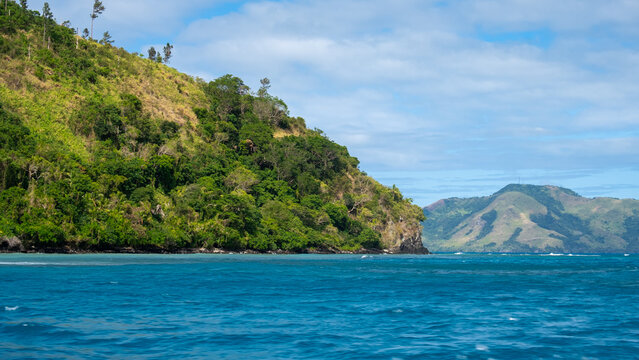Scenic seascape view tropical island of Kadavu in Fiji, South Pacific with turquoise ocean water