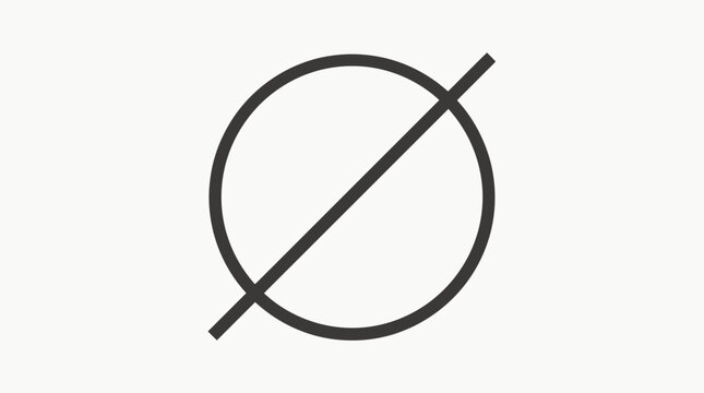 Minimalist black circle symbol with a diagonal slash line on white background.