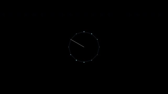 Minimalist zodiac constellation clock interface elements with rotating hands on alpha channel