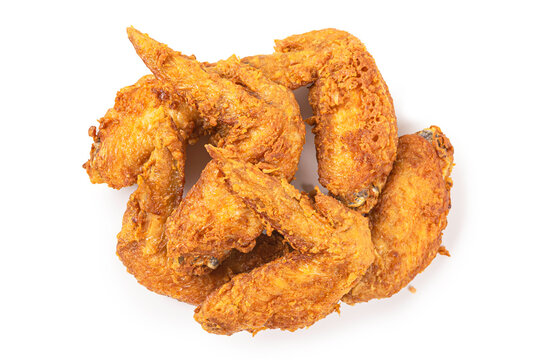 Crispy Golden Fried Chicken Wings Isolated on White background. poultry snack, perfect for fast food menus and appetizers. Top view