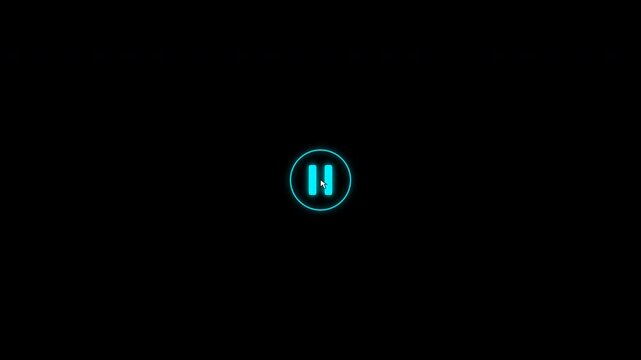 Neon cyan pause button icon with ripple effect and mouse click on transparent background
