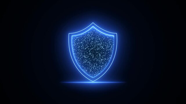 Glowing Shield with Particle Protection Animation on Dark Background