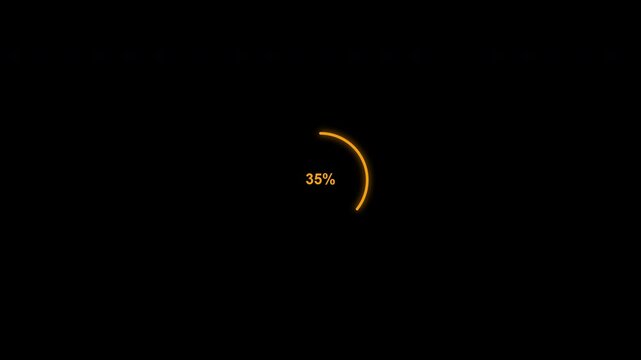 Orange circular progress bars with glowing percentage counters isolated on alpha channel