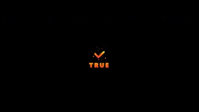 Orange flame energy check mark and true text animation with alpha channel for video overlay