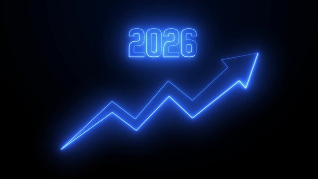 Neon Blue 2026 Upward Growth Arrow Animation for Business and Finance