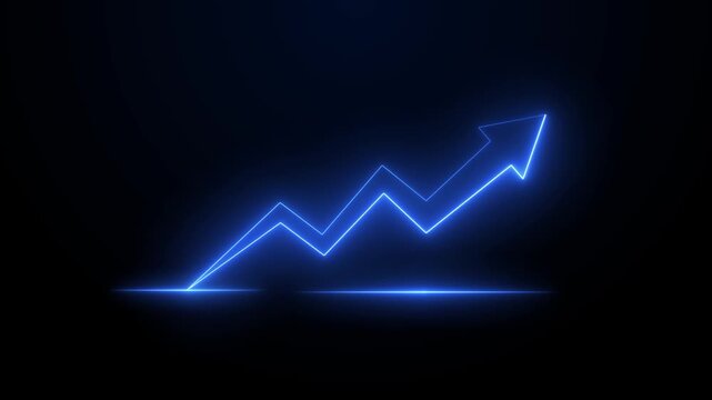 Neon Blue Upward Growth Arrow Animation for Business and Finance
