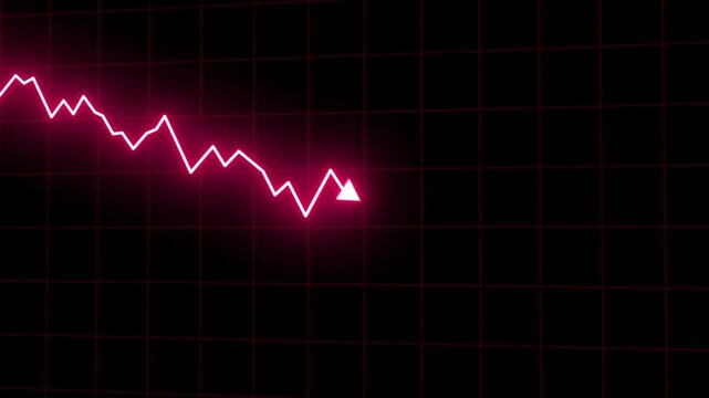 Neon Declining Line Graph with Downward Arrow Trend Animation