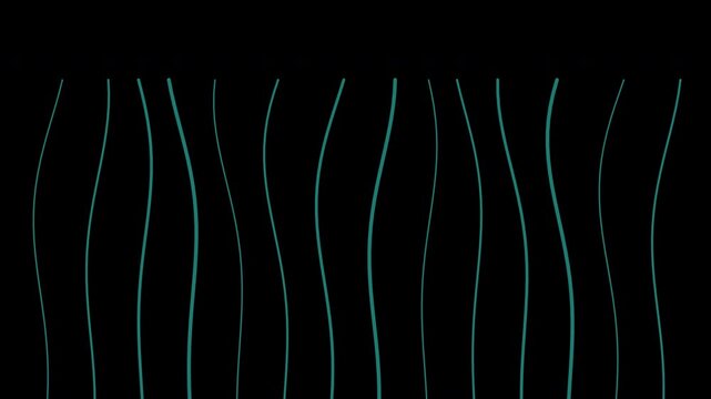 Organic teal wavy lines moving vertically in an abstract garden isolated on alpha channel