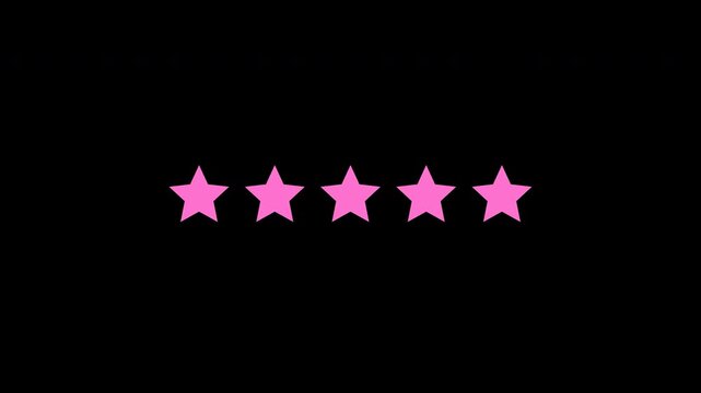 Pink five star rating animation isolated on transparent background for customer feedback