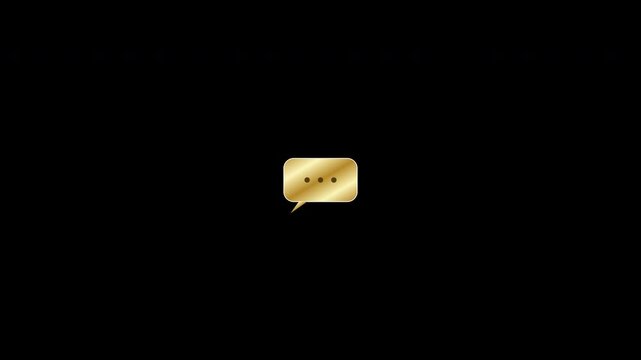 Premium golden speech bubble icons floating on transparent background with alpha channel overlay