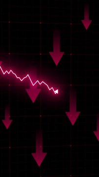 Neon Red Falling Line Graph with Downward Arrows and Declining Trend Animation