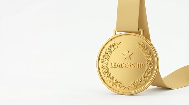 A gold medal isolated on a white background for a leadership concept gold medal award prize trophy winner champion victory success achievement accomplishment goal dream ambition aspiration vision