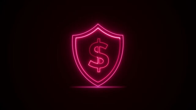 Neon Shield with Dollar Symbol Financial Protection Animation