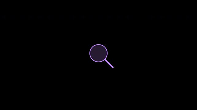 Purple magnifying glass search icons bouncing with elastic animation on alpha channel background