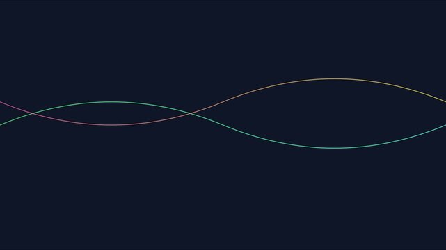 Minimalist abstract sine wave animation with smooth intersecting colorful lines on dark 4k background