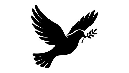 Fototapeta premium Symbol of Peace: A stylized silhouette of a dove in flight, carrying a sprig of leaves in its beak, symbolizing peace and hope.