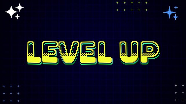 Retro Pixel Level Up Text Animation for Game Interface and Gaming Content
