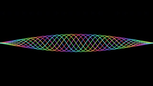 Rainbow double helix rope twist lines moving on transparent background alpha channel