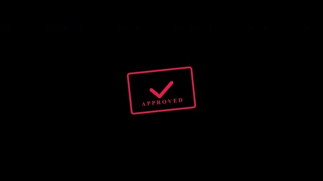 Red approved rubber stamp with checkmark popping up on transparent background alpha channel