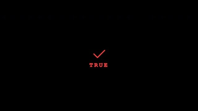 Red checkmark and true text laser tracing animation isolated on transparent background