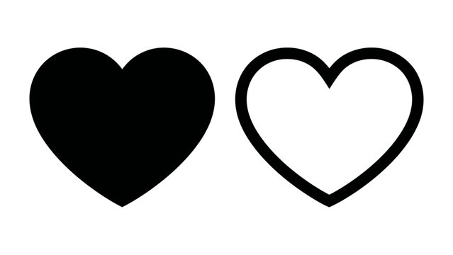 Two Heart Symbols: A solid black heart symbol stands beside an outlined white heart symbol, representing love, emotion, and duality.
