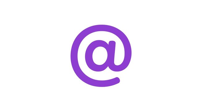 Vibrant purple at sign symbol isolated on white background for digital communication motion video