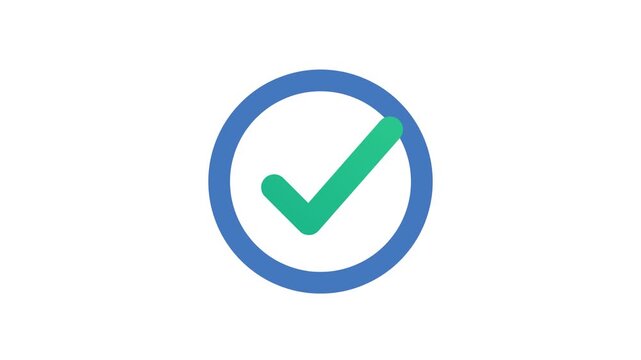 Animated flat vector checkmark icon in a blue circle for validation feedback on white background