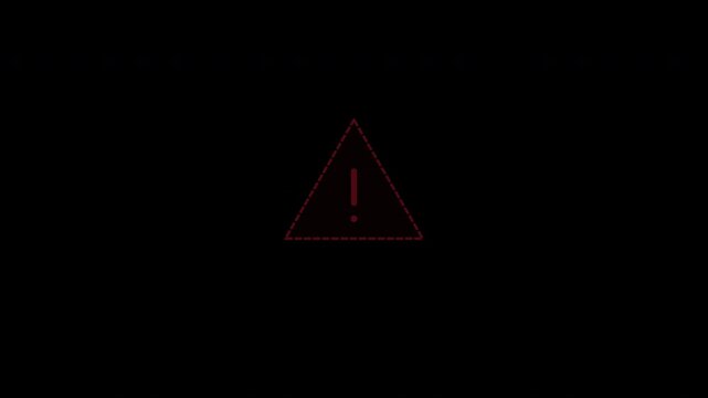 Red digital warning alert icons with glitch effect on alpha channel background for overlay