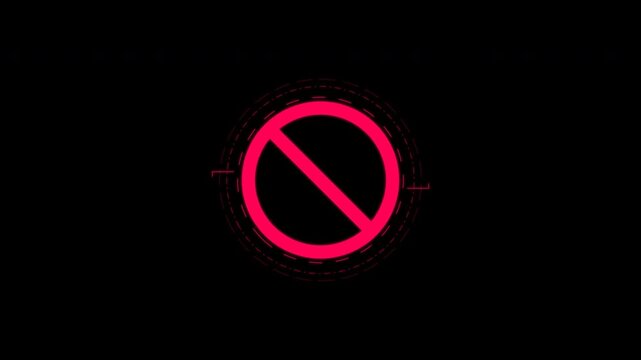Red digital prohibited sign HUD elements with alpha channel for security interface design