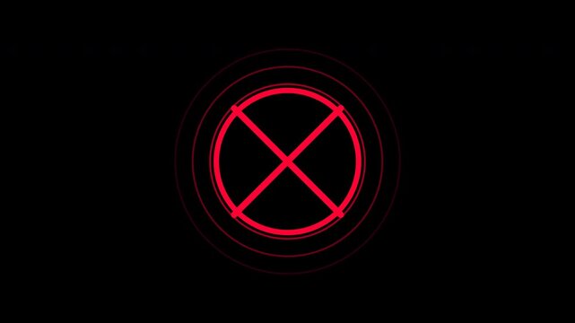 Red neon cross signs with concentric shockwave rings isolated on alpha channel background