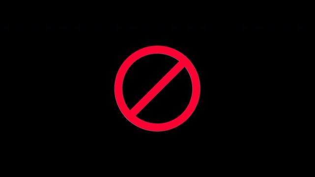 Red prohibited ban symbols with cyberpunk glitch effect isolated on transparent background