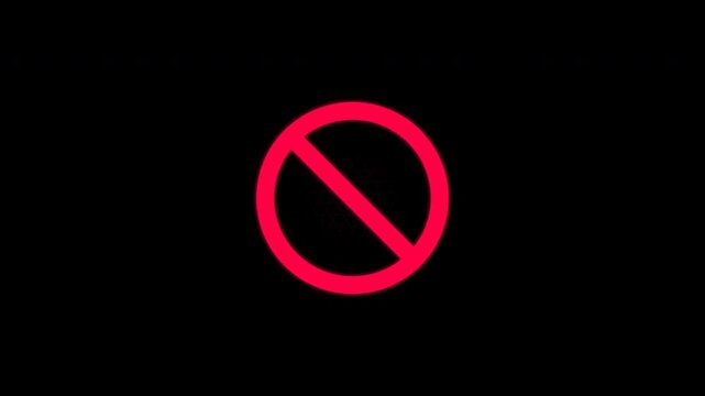 Red prohibited signs with pulsing hexagonal grid on transparent background alpha channel