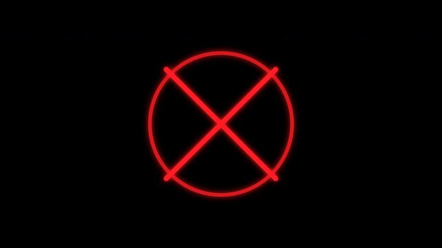Red pulsing X warning symbols with glowing neon effect isolated on transparent background