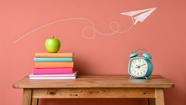 Vibrant Pink and Orange Study Space with Paper Airplane Wall Art