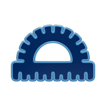 3D blue protractor icon for mathematics and geometry education concepts isolated on a clean minimalist background, for digital isolated on a transparent background