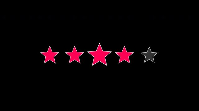 Retro arcade pink star rating icons popping up on a transparent background for game UI