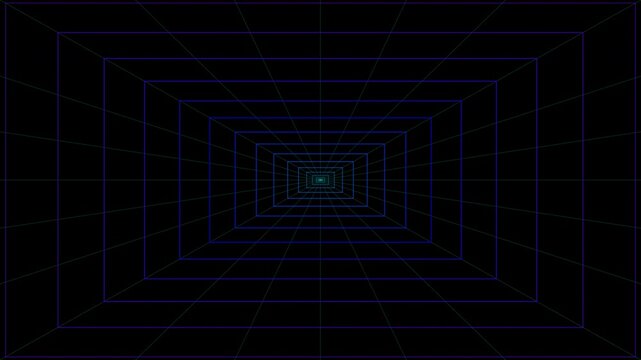 Retro futuristic wireframe tunnel grid corridor with alpha channel and transparent background