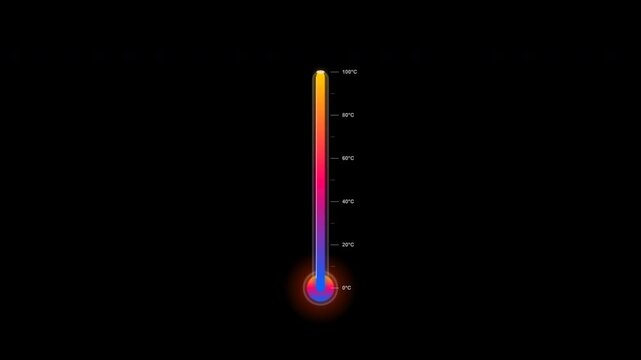 Rising temperature on a classic glass thermometer with glow effect and alpha channel overlay