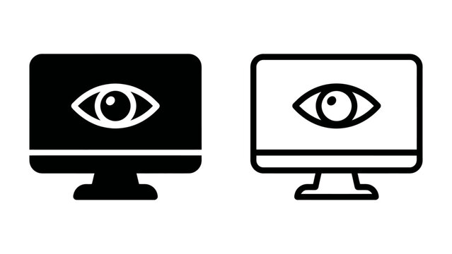 Digital Surveillance Icons: Two stylized computer monitors display an eye icon, symbolizing digital monitoring and data privacy concerns.