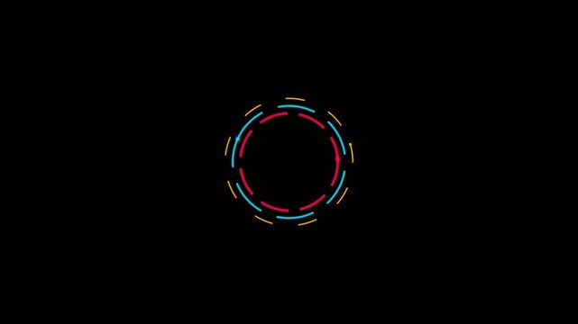 Rotating colorful concentric dashed ring spinners isolated on transparent alpha channel background