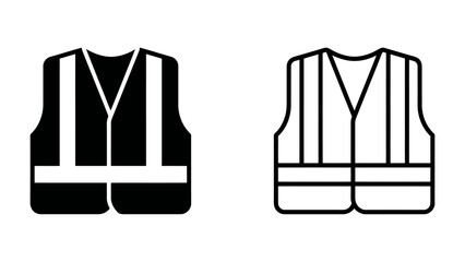 Safety Vest Icon: A graphic representation of a safety vest, depicted in both solid black and outline versions, emphasizing visibility and protection. © Rokaiya