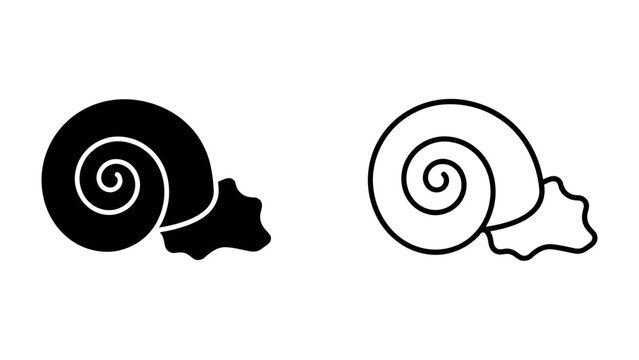Snail Silhouette Duo: A stylized duo of snail icons, one solid black and the other a clean outline, showcase the creature's iconic spiral shell and foot.