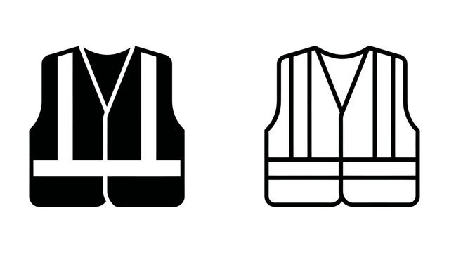 Safety Vest Icon: A graphic representation of a safety vest, depicted in both solid black and outline versions, emphasizing visibility and protection.