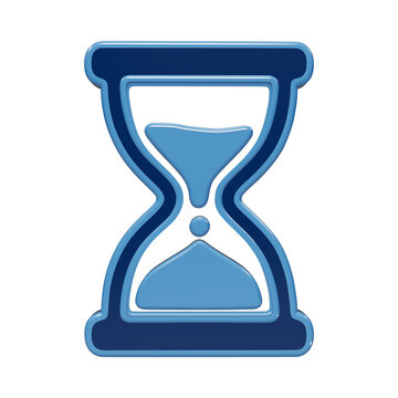 3D blue hourglass icon symbolizing time passing and deadlines concept for business productivity and project management isolated on a transparent background